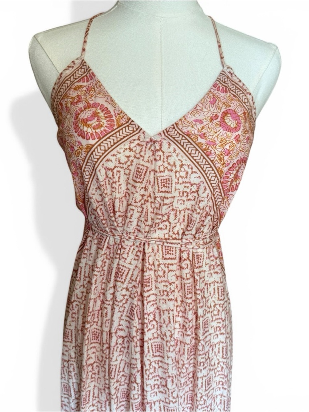 Xirena Printed Maxi Dress Small Boho Open Back Strappy Tassel Tie NWOT - Picture 4 of 9